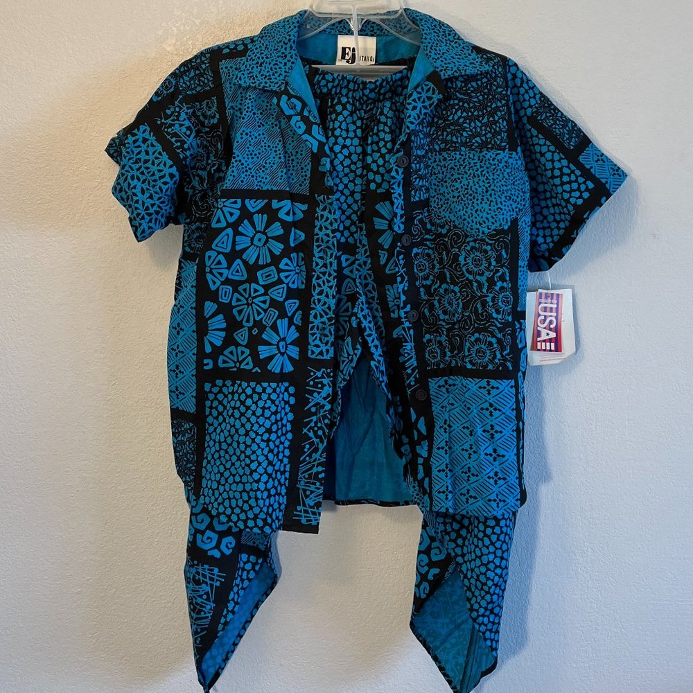 Ej Gitano Vintage NWT Girls size 14 cropped pant set bright blue floral abstract
